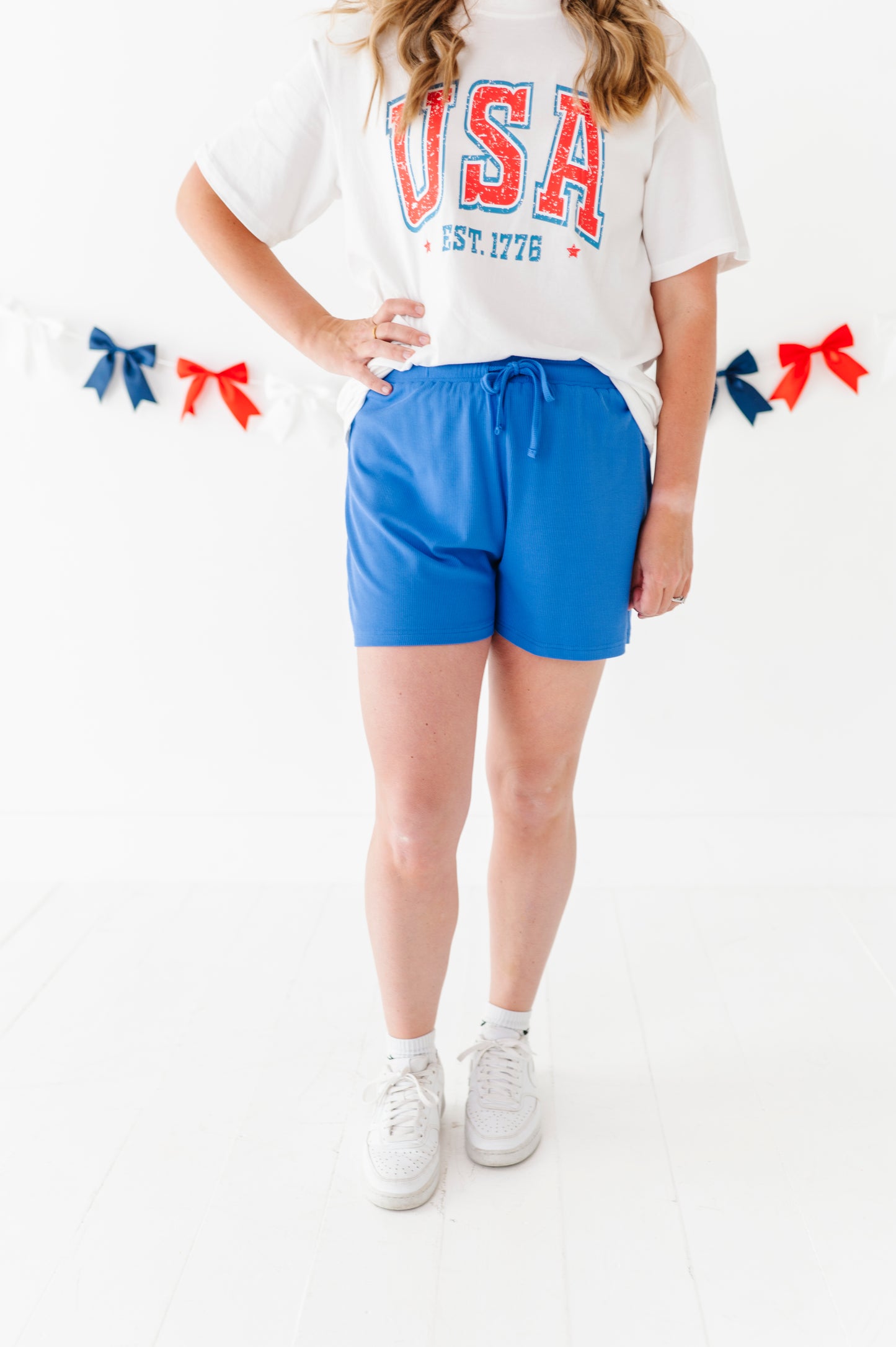 Liberty Blue Ribbed Adult Drawstring Short