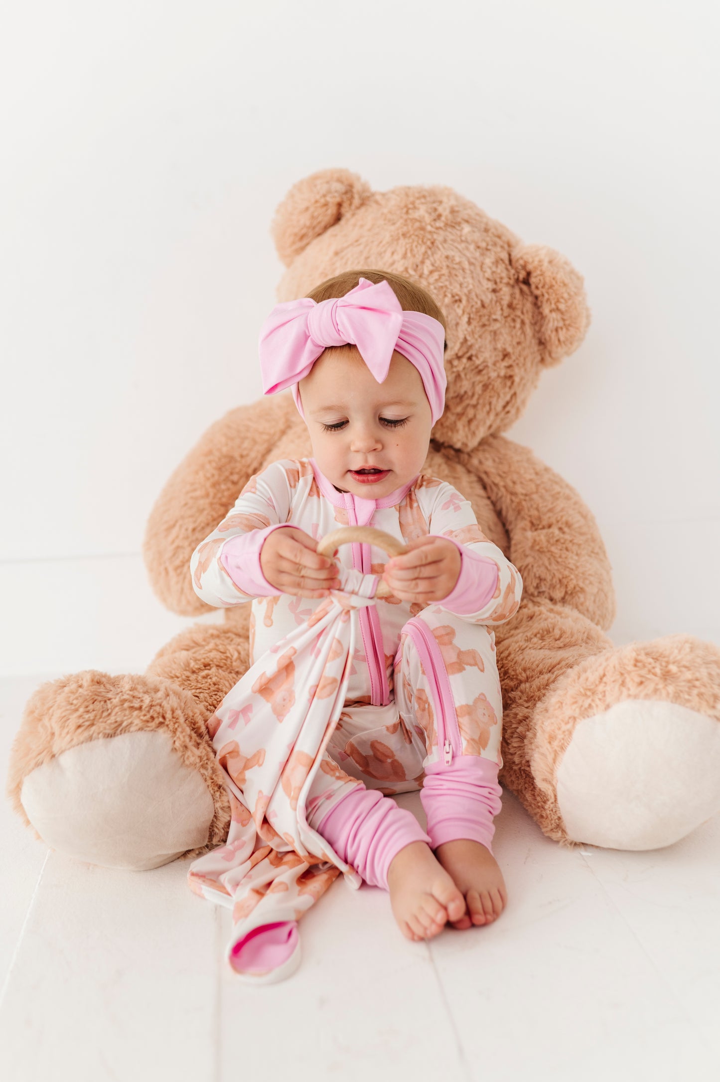 Baby Pink Teddy Solid Top Knot Bow