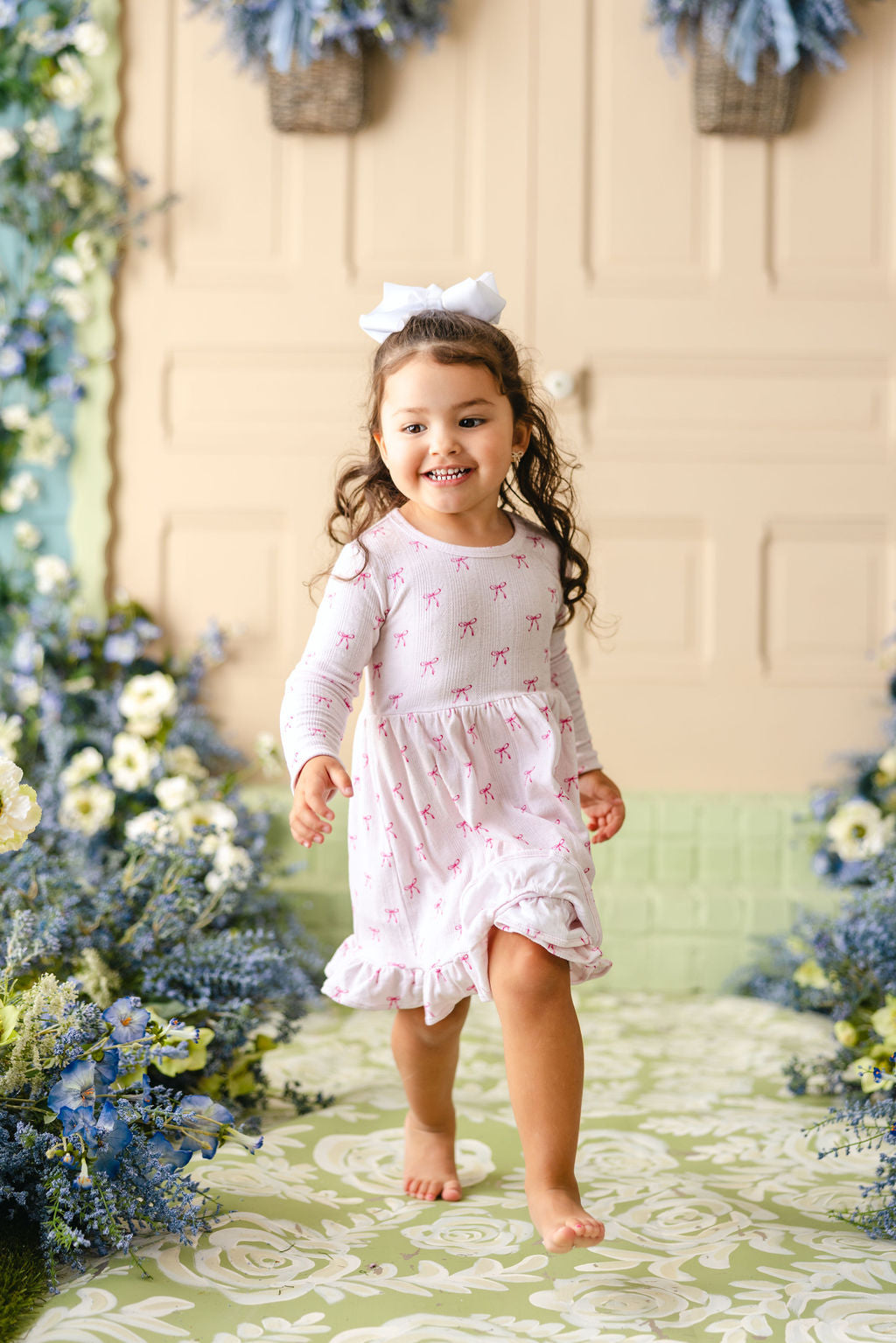Rosie Ribbons Long Sleeve Ruffle Dress
