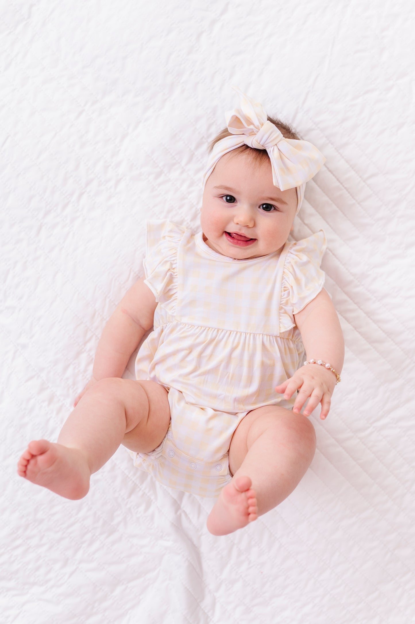 Butter Gingham Short Sleeve Ruffle Bubble