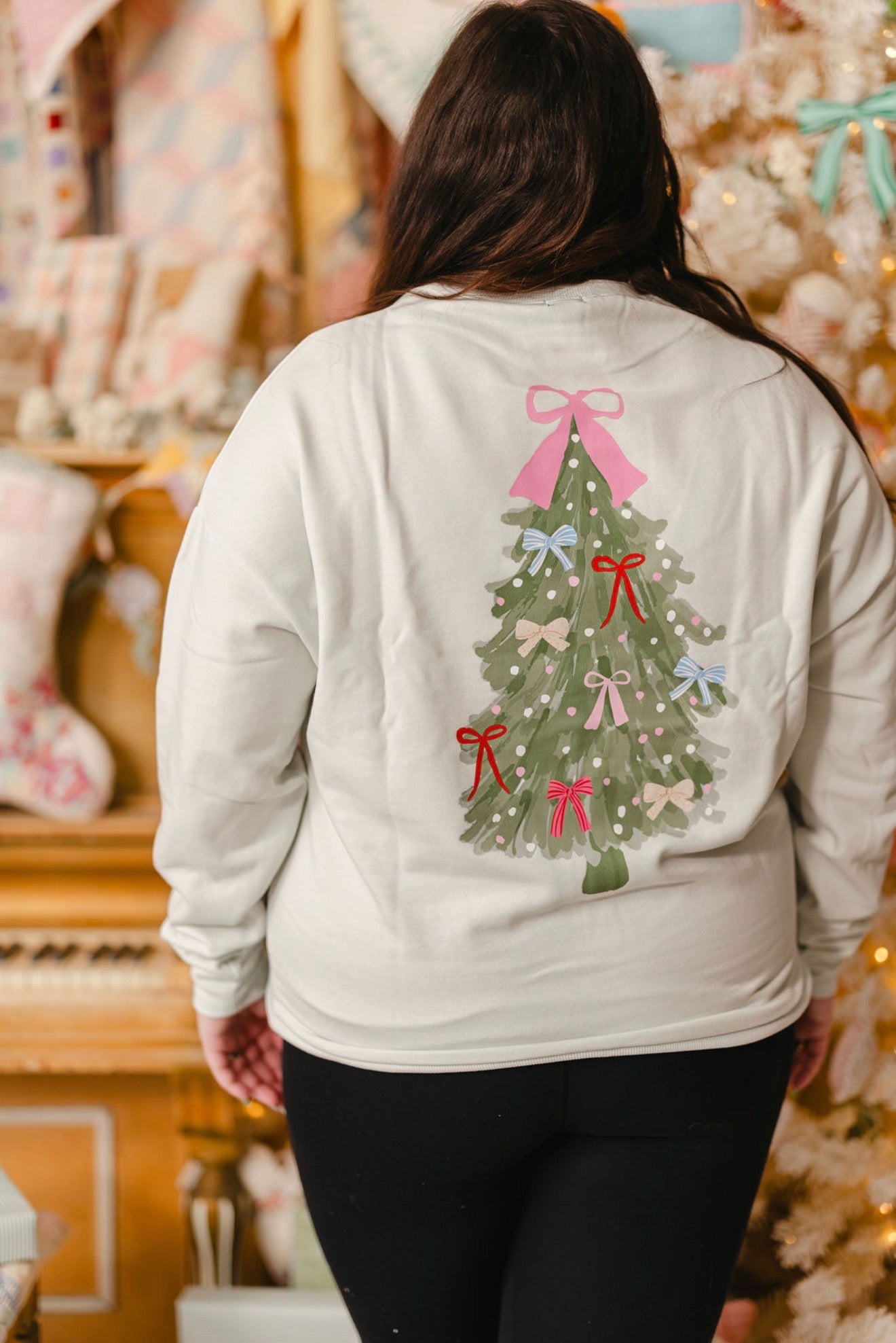 Christmas Bows Mint Green Adult Crewneck Sweatshirt
