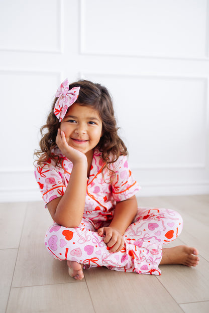 Sweetheart Ribbons Short Sleeve Flare Button Up Set