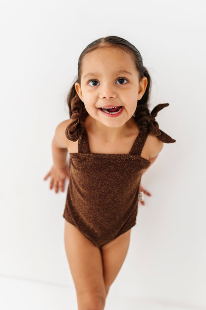 Brown Metallic Kids Swim Suit