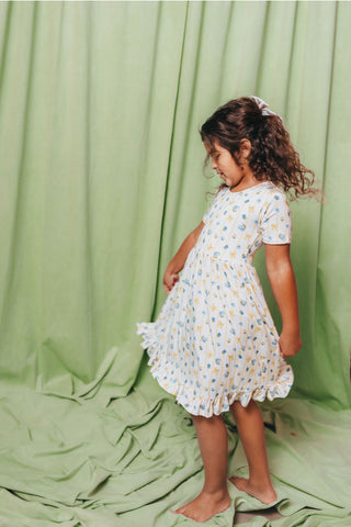Blueberry Breeze Short Sleeve Ruffle Dress