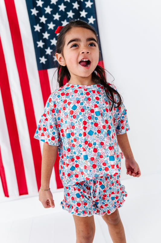 Bomb Pop Blooms Ruffle Drawstring Short Set