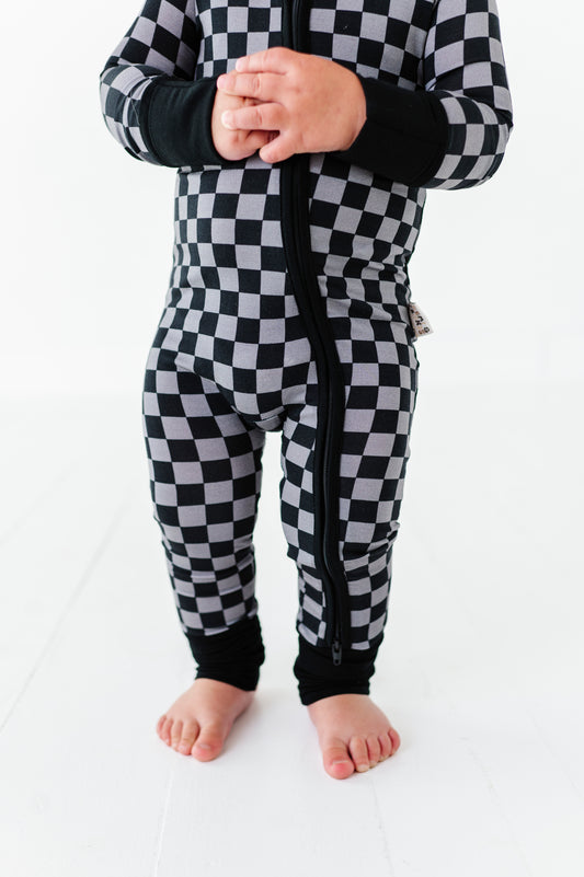 Charcoal Check Long Zippy Romper