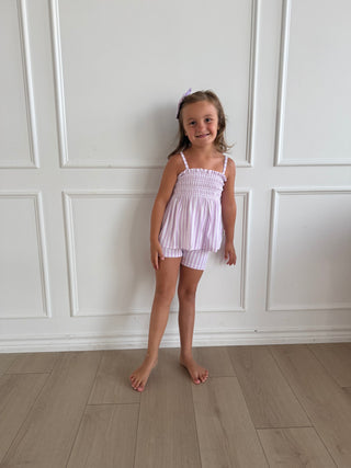 Purple Stripe Babydoll Smocked Set