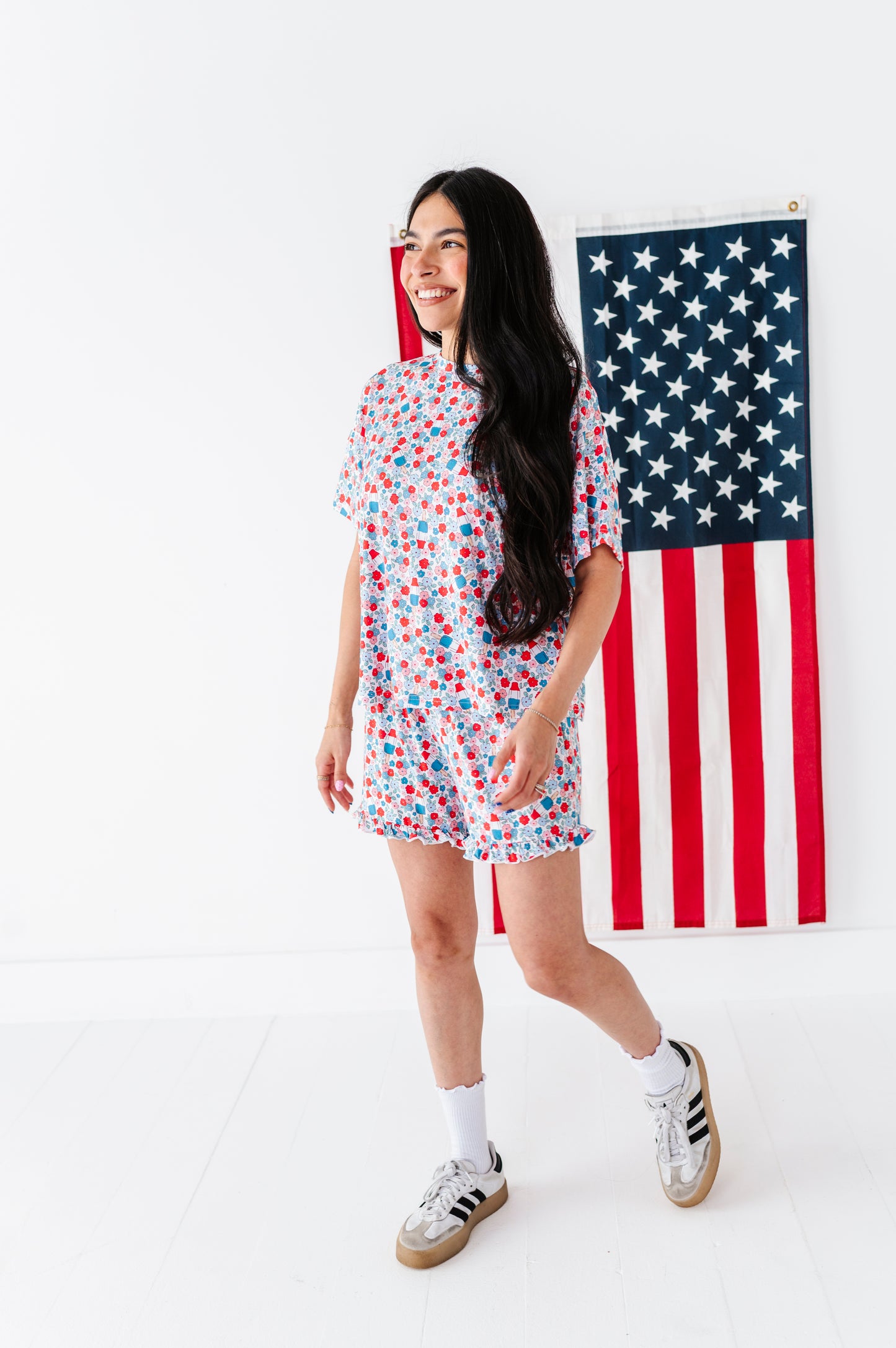 Bomb Pop Blooms Adult Ruffle Short Set