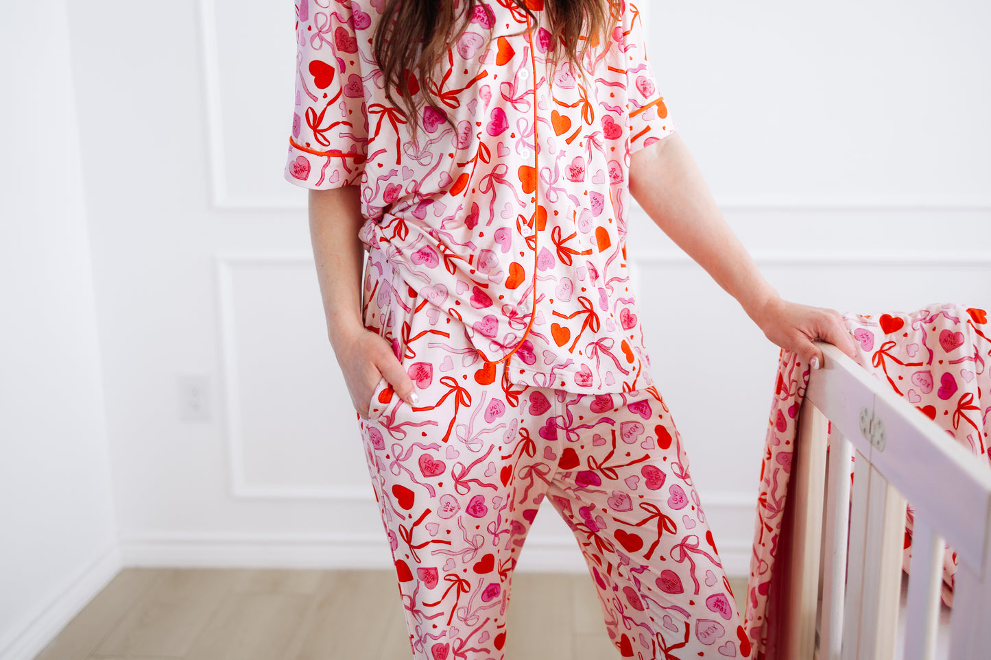 Sweetheart Ribbons Adult Short Sleeve Flare Button Up Set