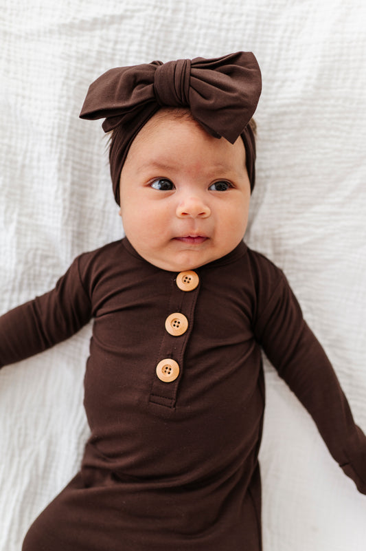 Espresso Newborn Knotted Gown