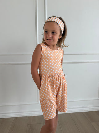 Orange Polka Dot Tank Shorty Romper