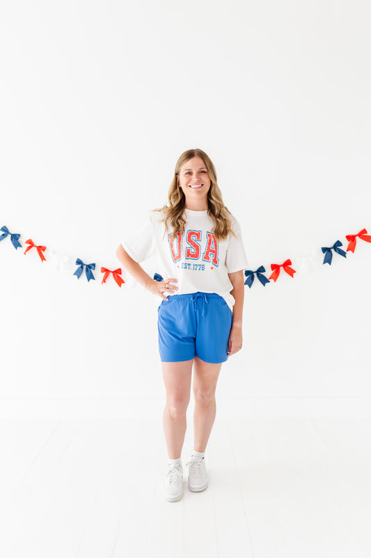 Liberty Blue Ribbed Adult Drawstring Short