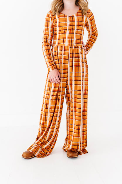 Harvest Plaid Wide Leg Romper (EST SHIP TIME 3-4 WEEKS)