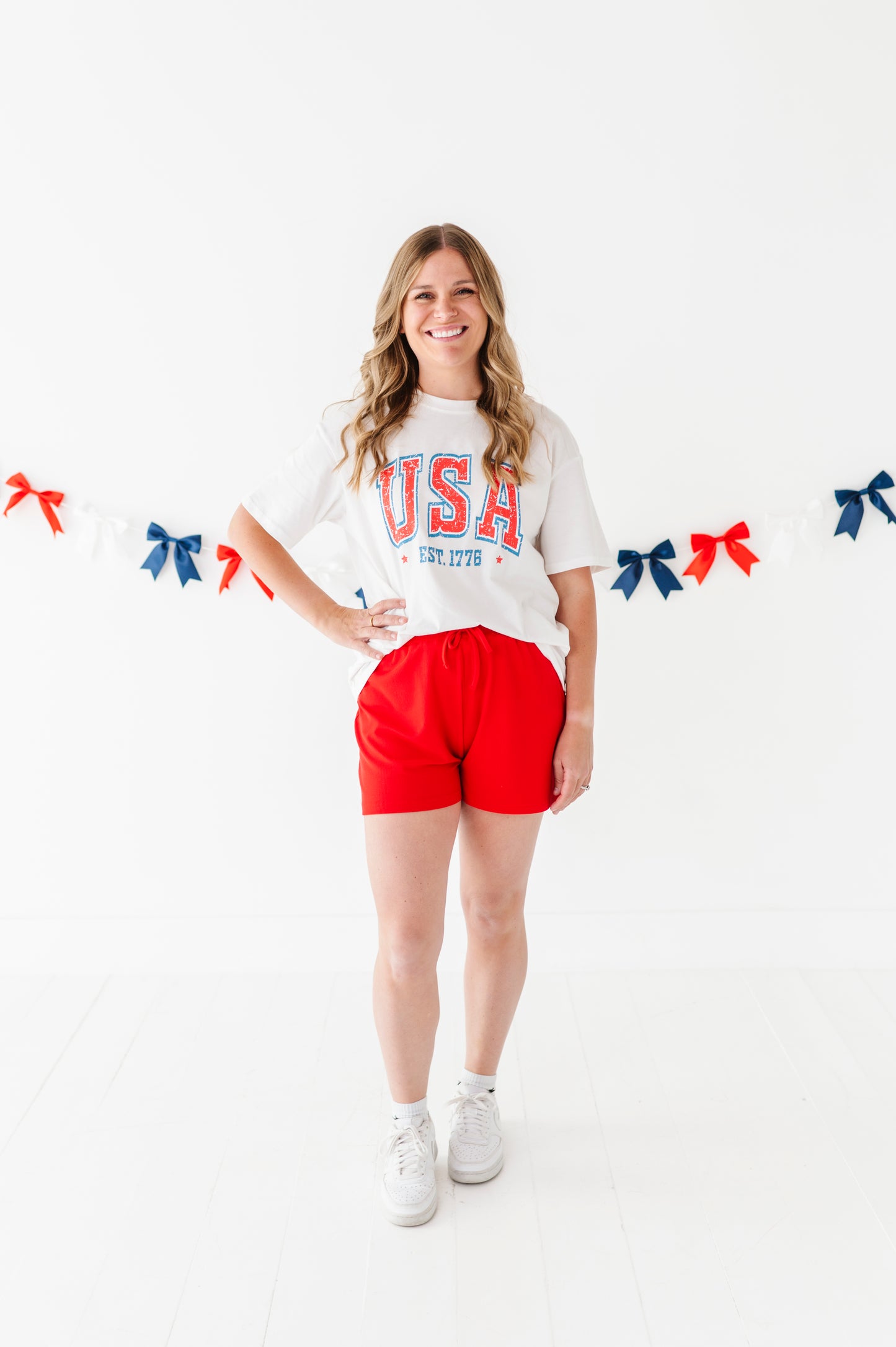 Firecracker Red Ribbed Adult Drawstring Short