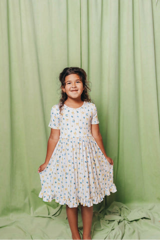Blueberry Breeze Short Sleeve Ruffle Dress