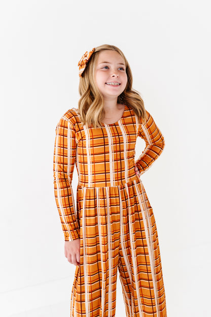 Harvest Plaid Wide Leg Romper (EST SHIP TIME 3-4 WEEKS)