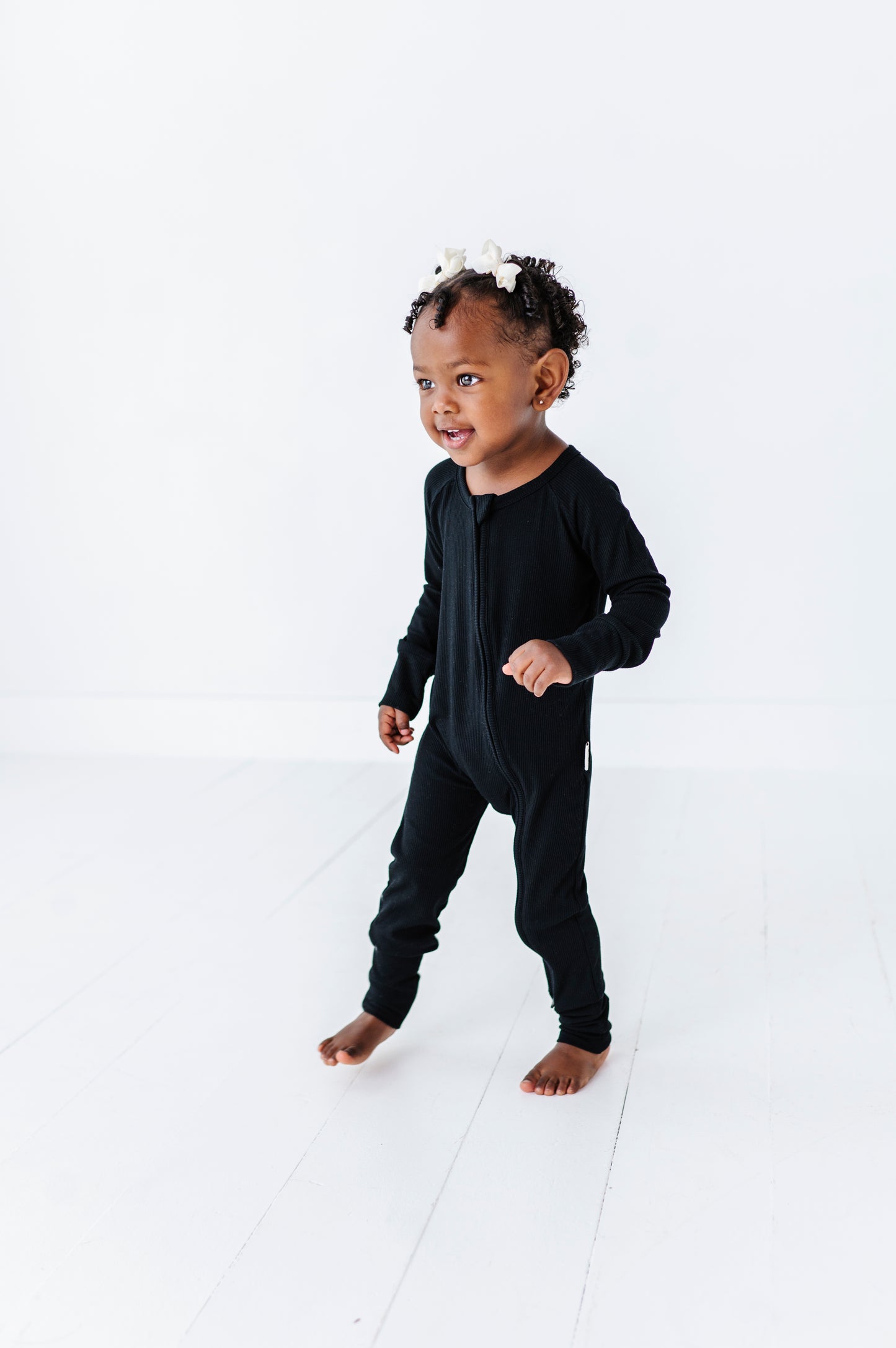 Black Ribbed Long Zippy Romper