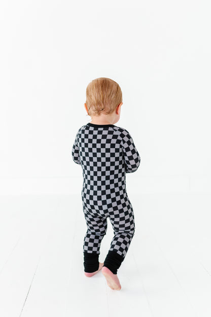 Charcoal Check Long Zippy Romper