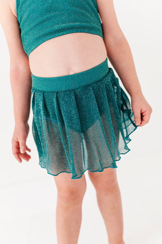 Teal Metallic Kids Swim Skirted Bottom