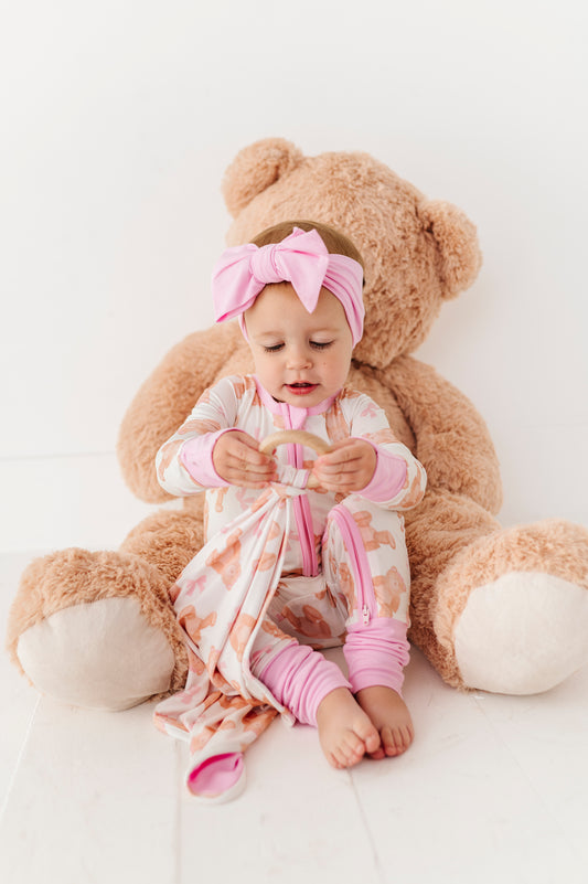 Baby Pink Teddy Solid Top Knot Bow