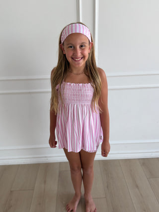 Pink Stripe Babydoll Smocked Set