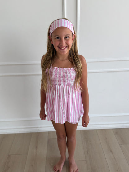 Pink Stripe Babydoll Smocked Set