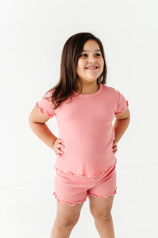 Rose Ruffle Waffle Knit Set