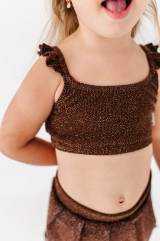 Brown Metallic Kids Swim Top