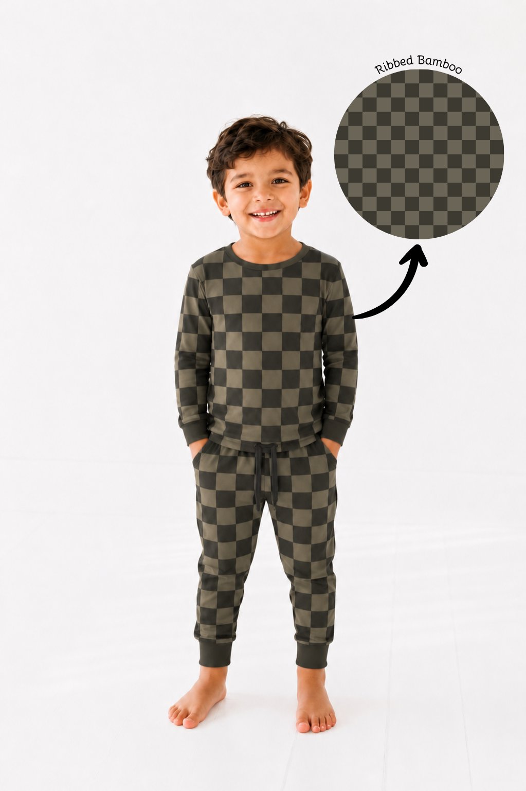 PRE-ORDER OCTOBER Olive Check Long Sleeve Jogger Set