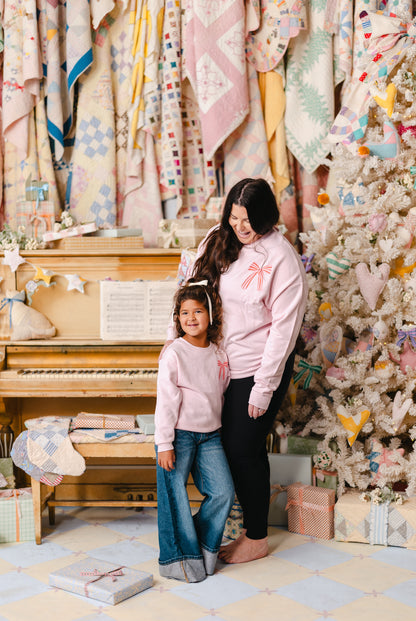 Christmas Bows Pink Adult Crewneck Sweatshirt