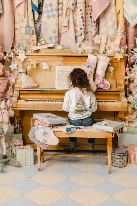 Christmas Bows Mint Green Kids Crewneck Sweatshirt