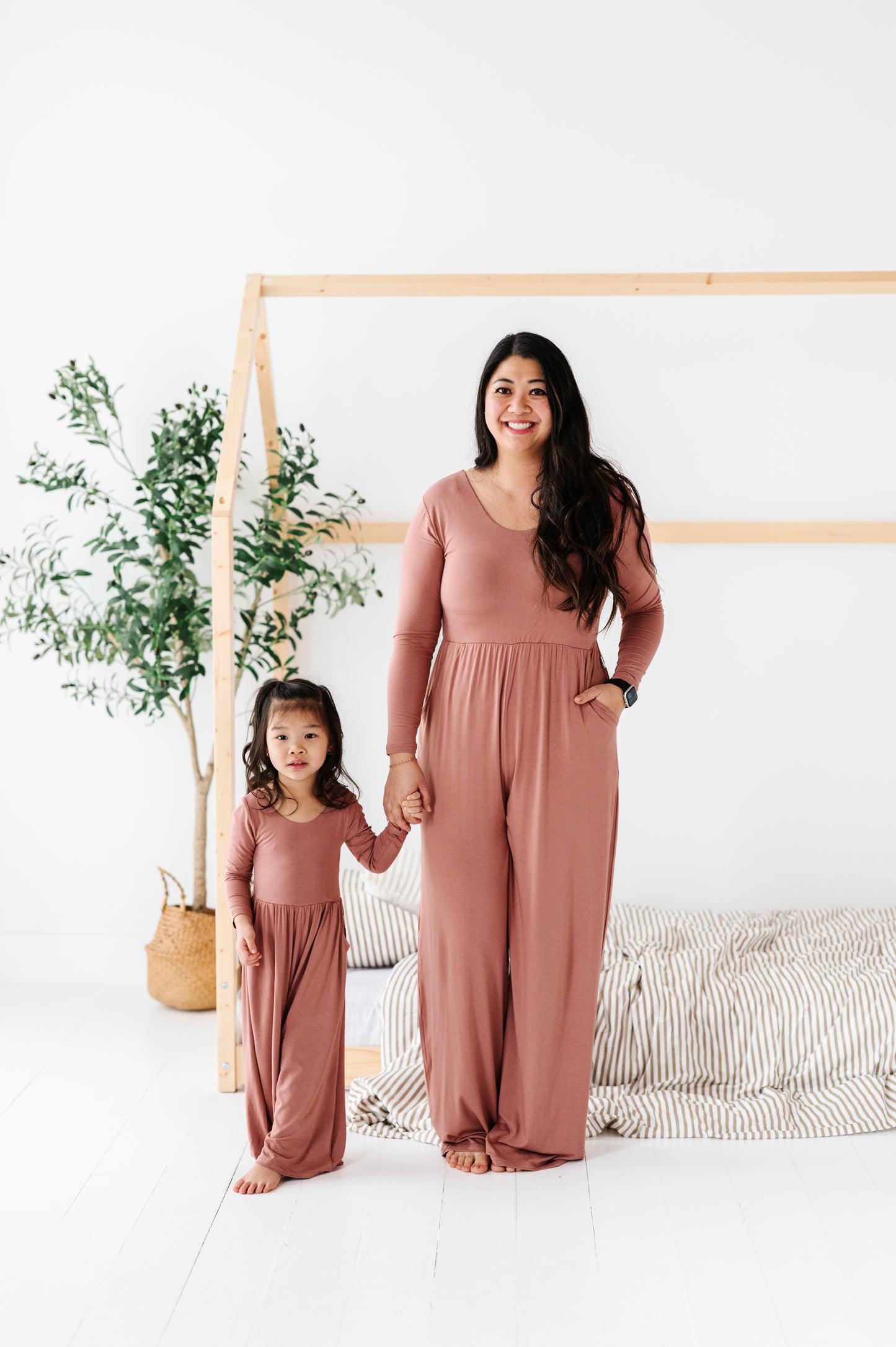 Earth Tones Mama Wide Leg Rompers