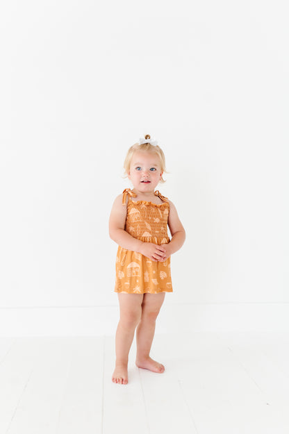 Tan Beach Smocked Romper Dress