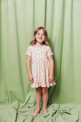 Perfectly Peach Short Sleeve Ruffle Dress