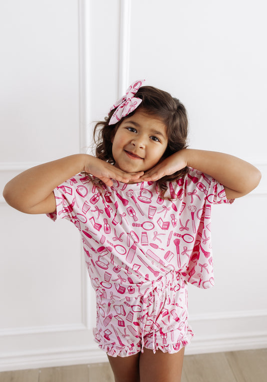 Polished Pink Ruffle Short Set