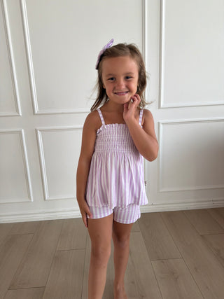 Purple Stripe Babydoll Smocked Set