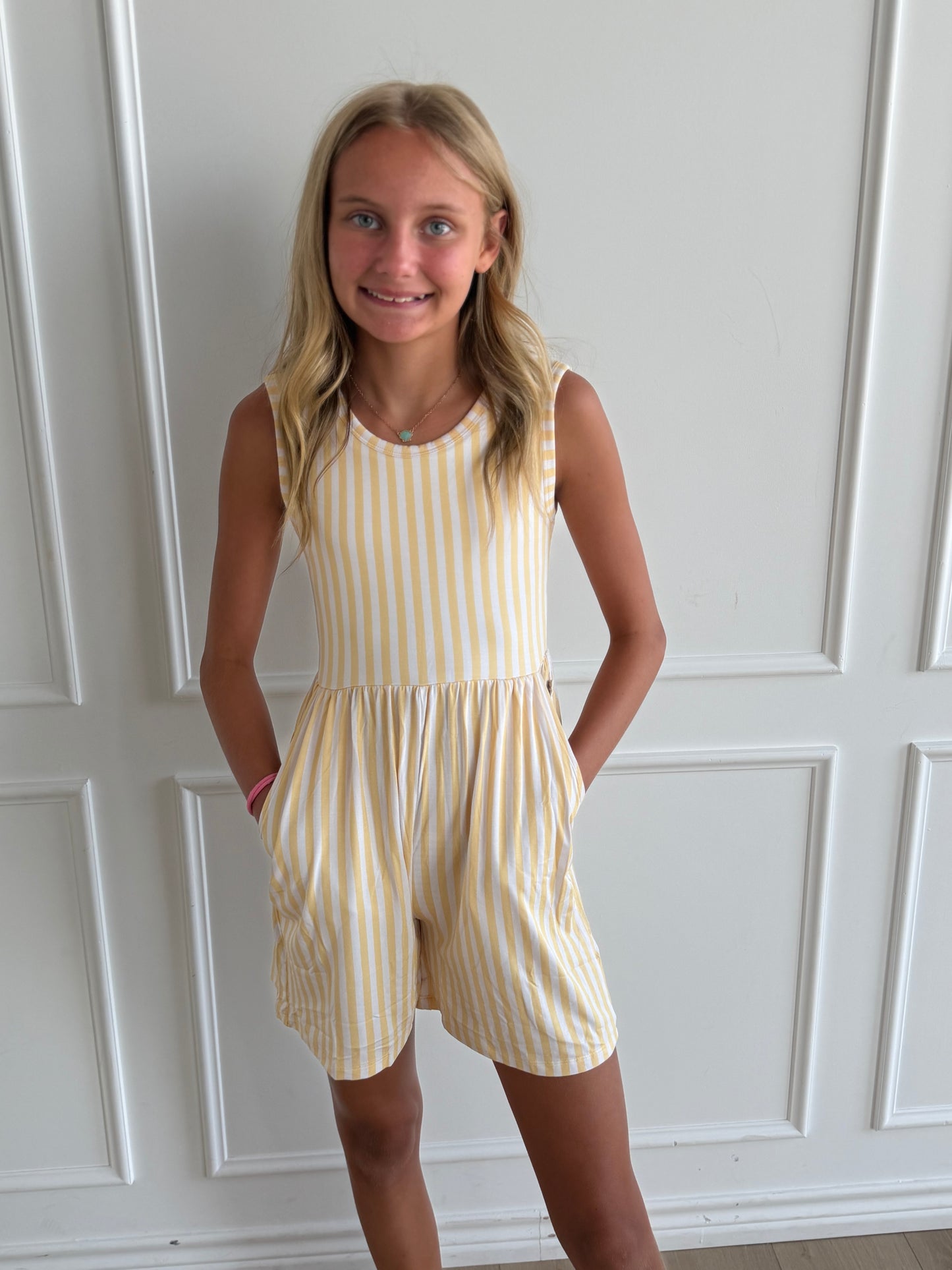 Yellow Stripe Tank Shorty Romper