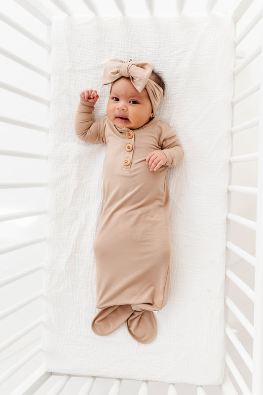 Sand Newborn Knotted Gown