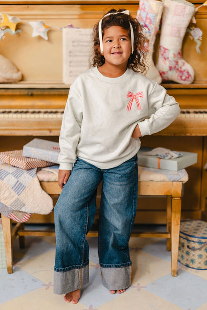 Christmas Bows Mint Green Kids Crewneck Sweatshirt