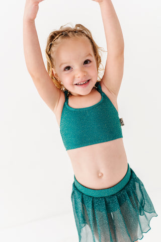 Teal Metallic Kids Swim Top