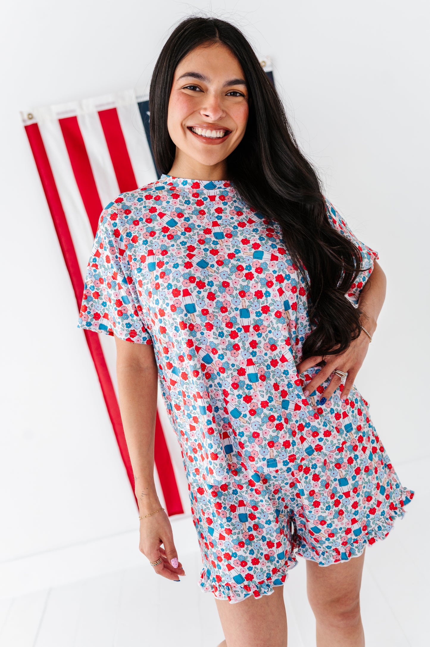 Bomb Pop Blooms Adult Ruffle Short Set