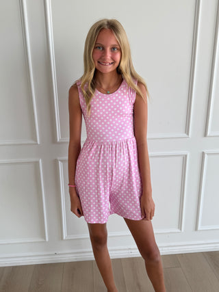 Pink Polka Dot Tank Shorty Romper