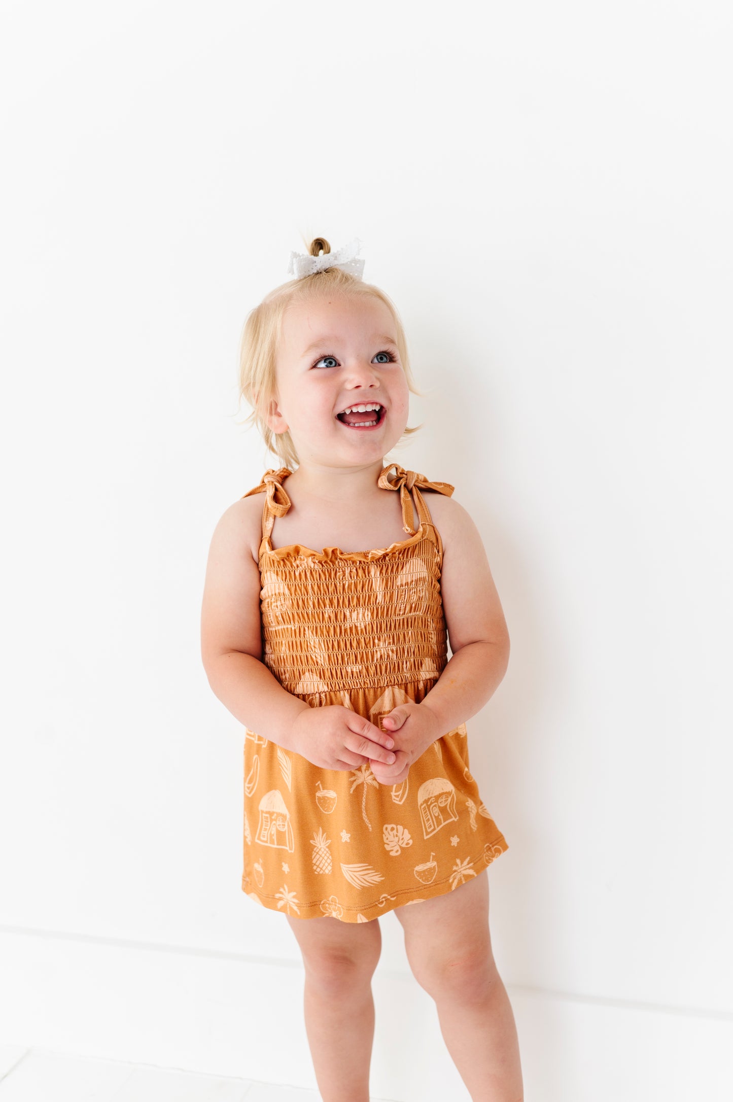 Tan Beach Smocked Romper Dress