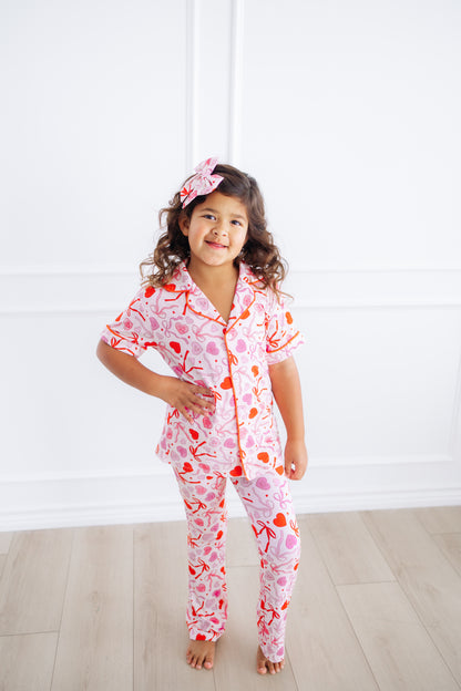 Sweetheart Ribbons Short Sleeve Flare Button Up Set