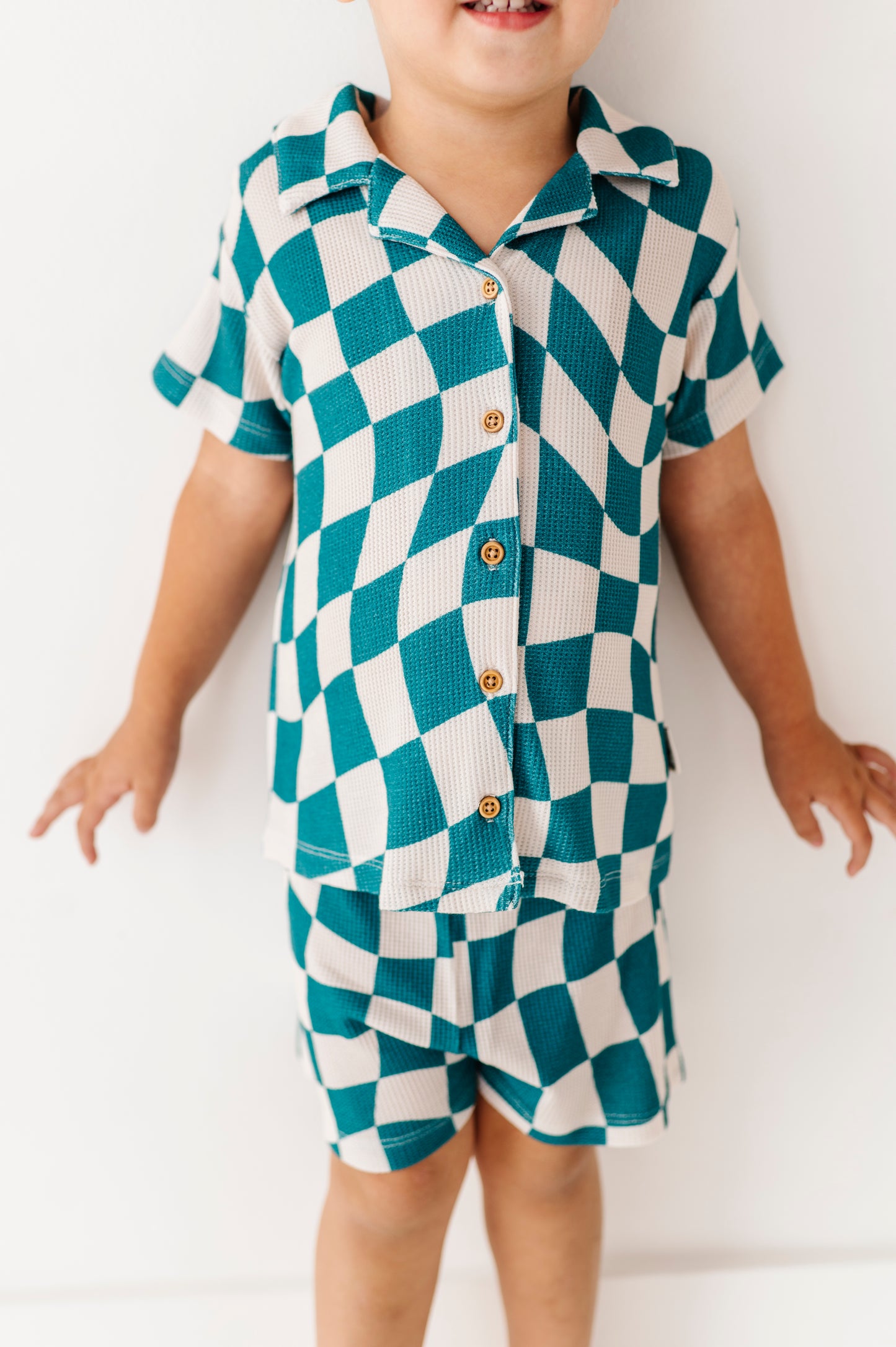 Wavy Check Waffle Knit Set