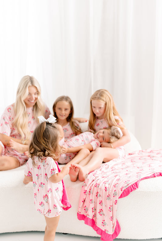 Callie Newspaper Floral Ruffle Bamboo Blanket