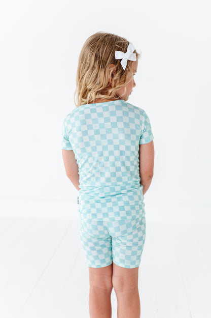 Blue Watercolor Check Short Set