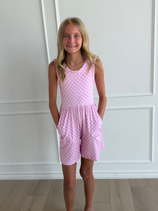 Pink Polka Dot Tank Shorty Romper