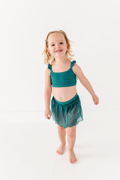 Teal Metallic Kids Swim Top