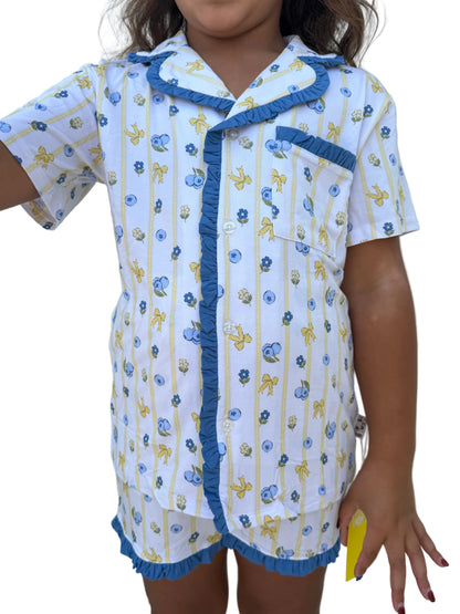 Blueberry Breeze Ruffle Button Up Short Set